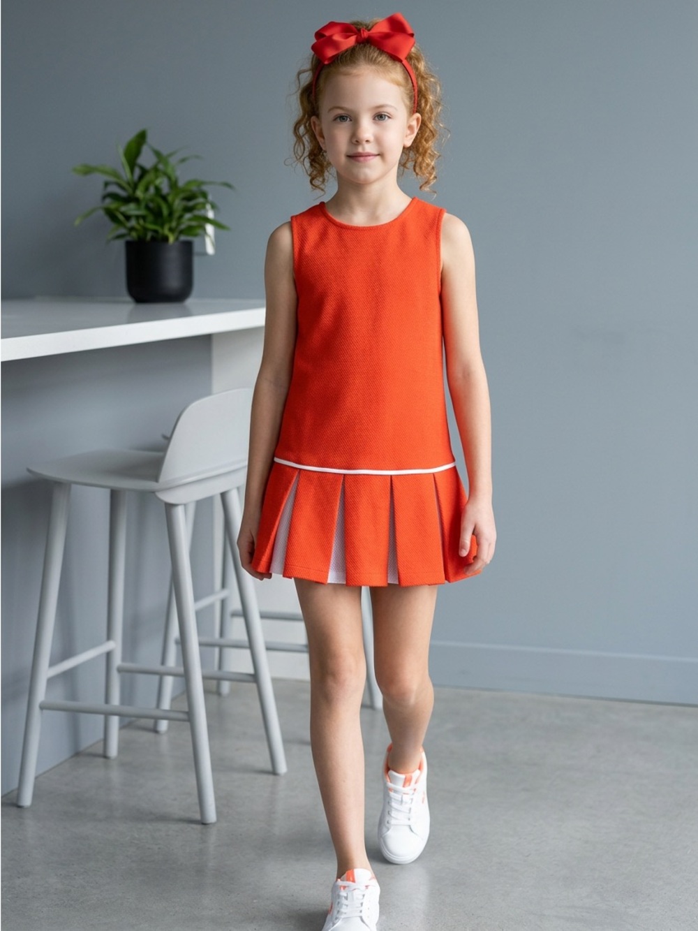 NWT Doe A Dear Little Girls Red Ribbed Sleeveless Cheerleader Dress - Size 7